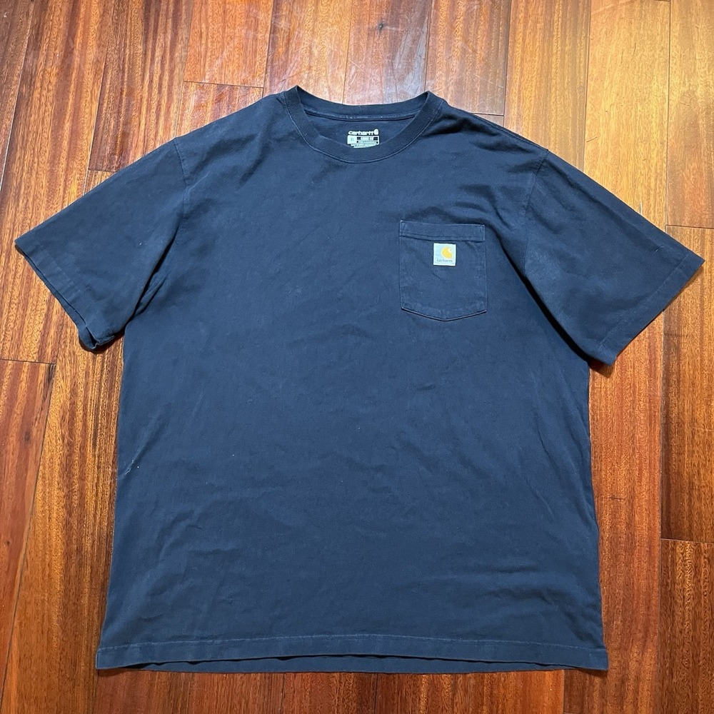 CARHARTT Shirt Mens Extra Large Navy Blue K87-M Casual Loose Pocket T Shirt *